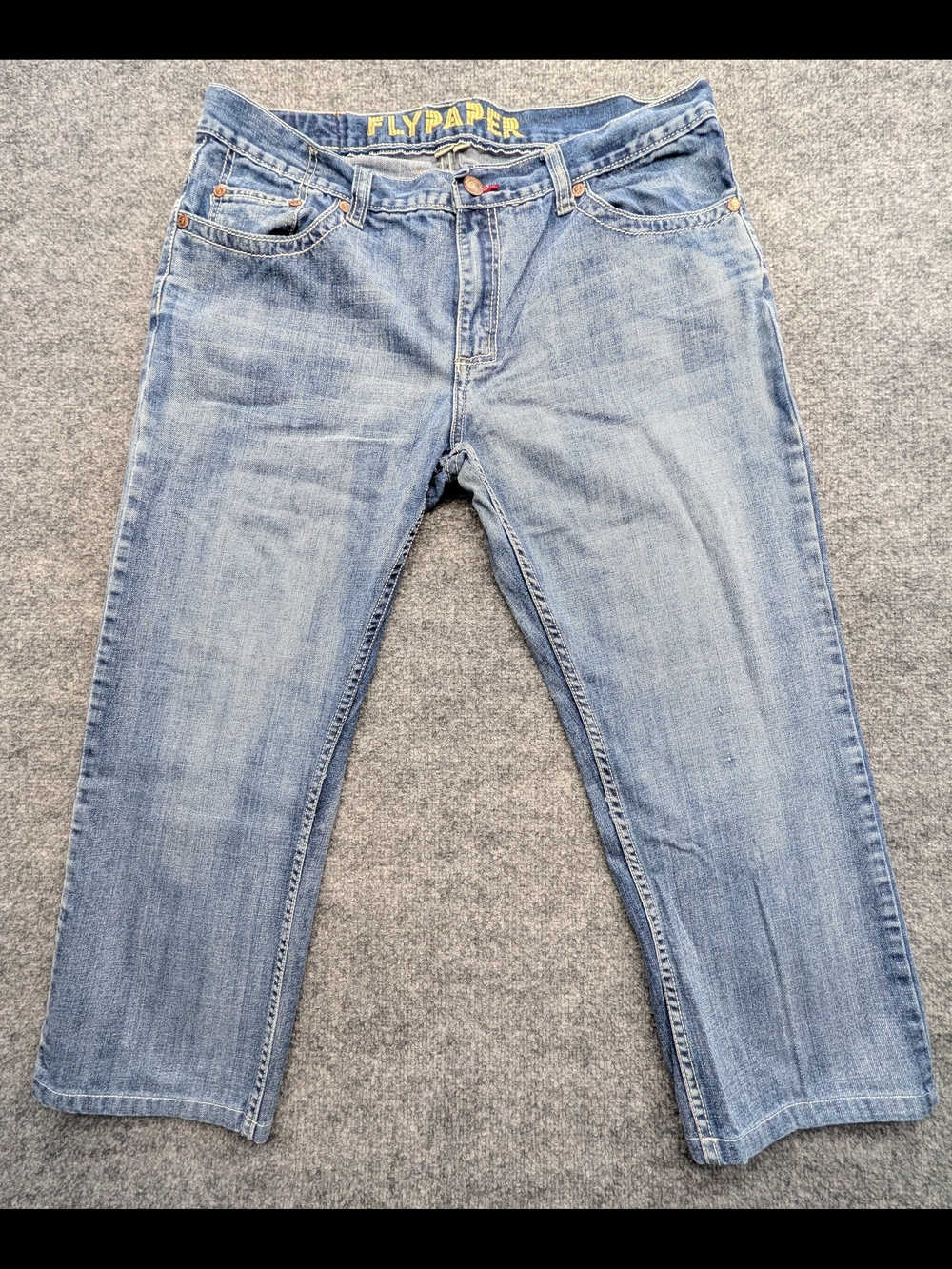 Flypaper Jeans Men's 38x30 Blue Light Wash Embroidered Pockets READ DESCRIPTION